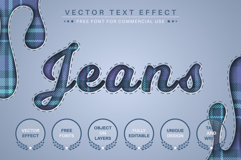 牛仔裤格纹矢量文字效果字体样式 Jeans Tartan – Editable Text Effect, Font Style 插件预设 第1张
