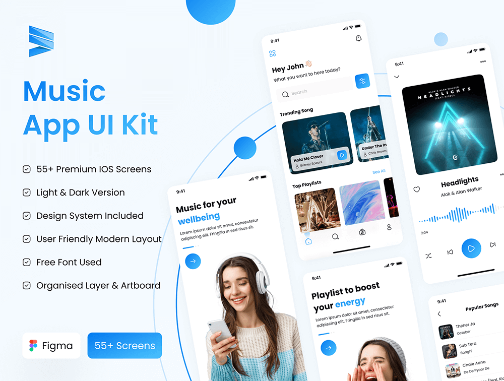 音乐应用程序iOS UI套件 APP UI 第1张