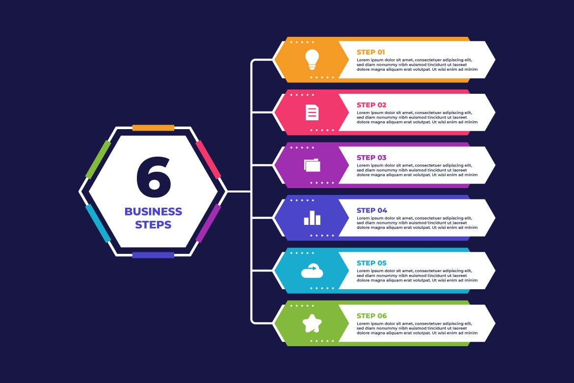 扁平化六步法商业信息图表设计模板 Flat Six Steps Business Infographic 幻灯图表 第1张
