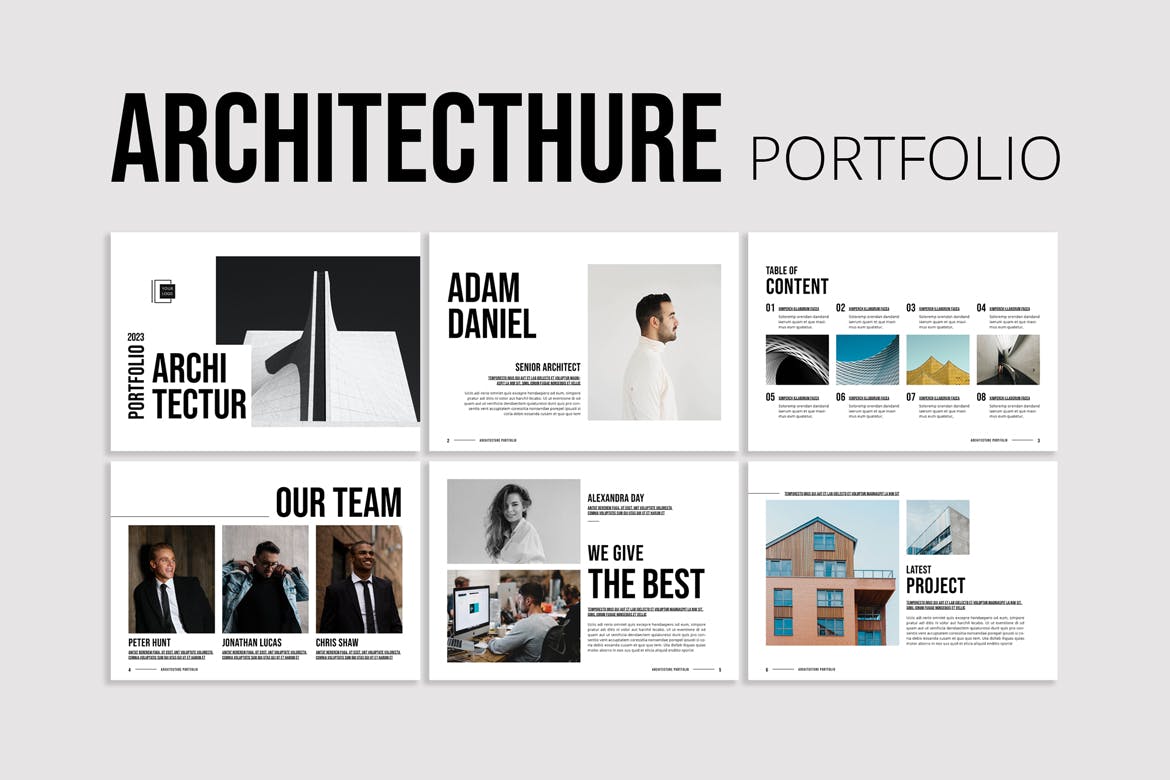 建筑作品画册排版设计模板 Architecture Portfolio – Landscape 幻灯图表 第3张