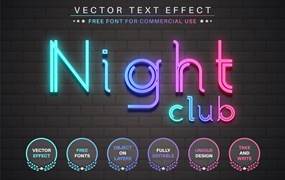 霓虹灯管矢量文字效果字体样式 Night Club – Editable Text Effect, Font Style