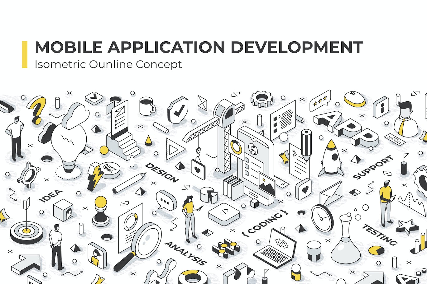 移动应用程序开发等距插画 Mobile Application Development Isometric Banner 图片素材 第1张