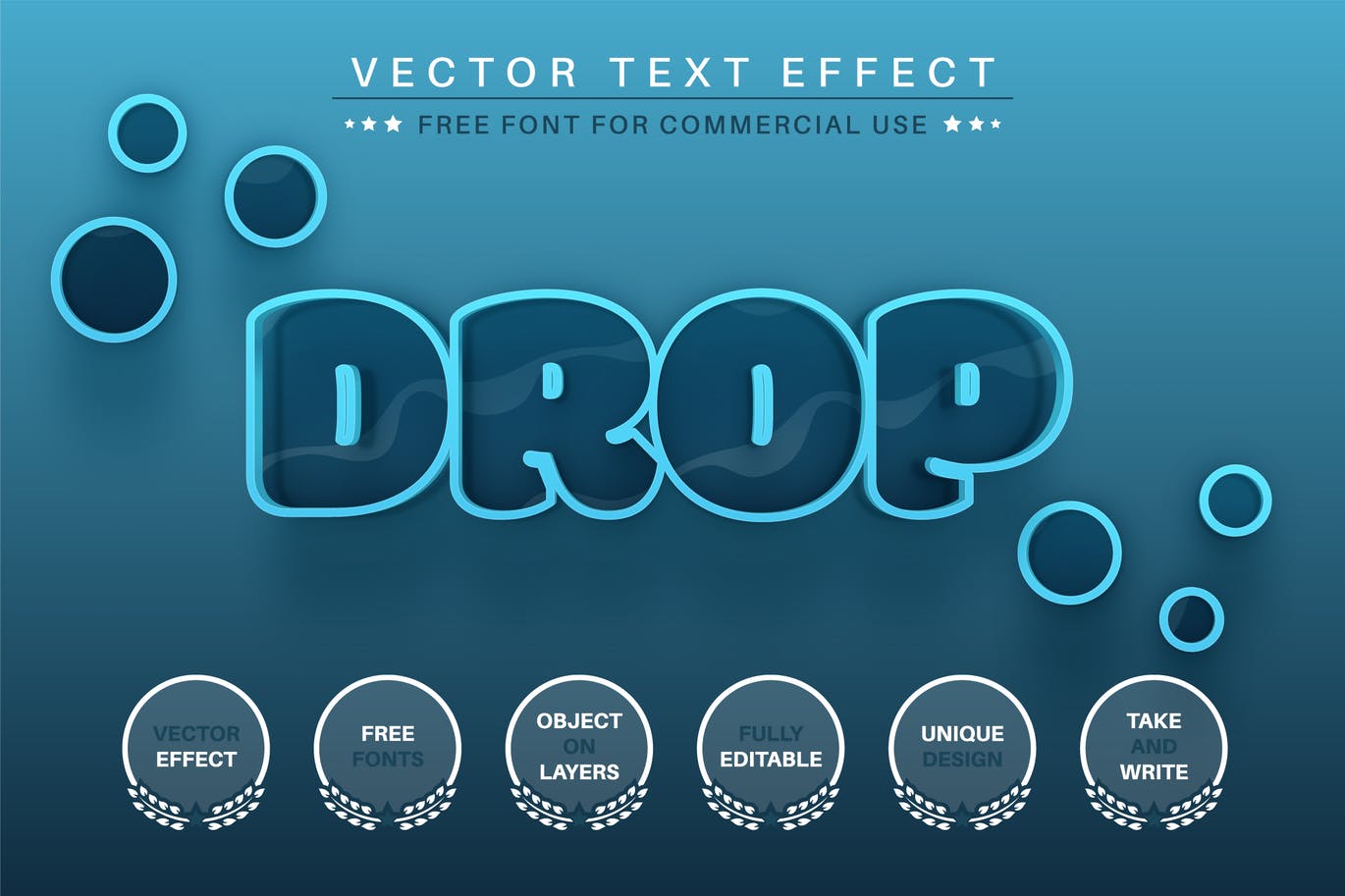 蓝色水滴矢量文字效果字体样式 Drop Water – Editable Text Effect, Font Style 插件预设 第1张