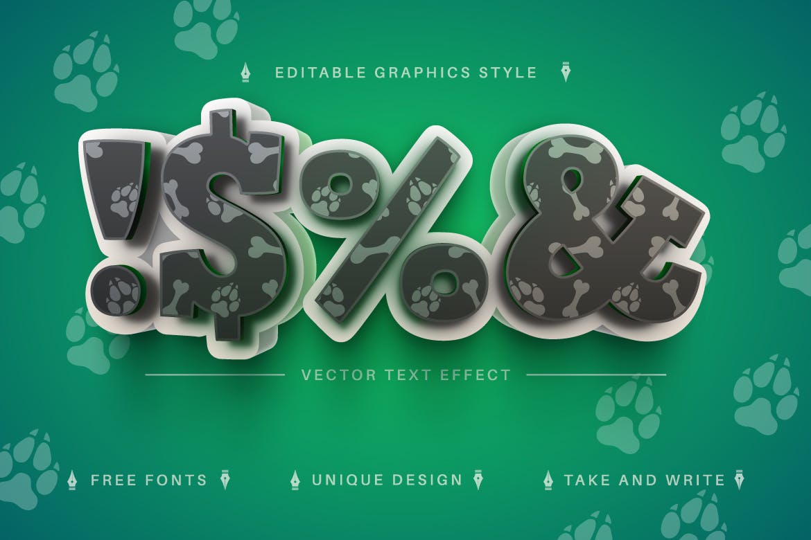 宠物狗元素矢量文字效果字体样式 Pet Animal Dog – Editable Text Effect, Font Style 插件预设 第3张