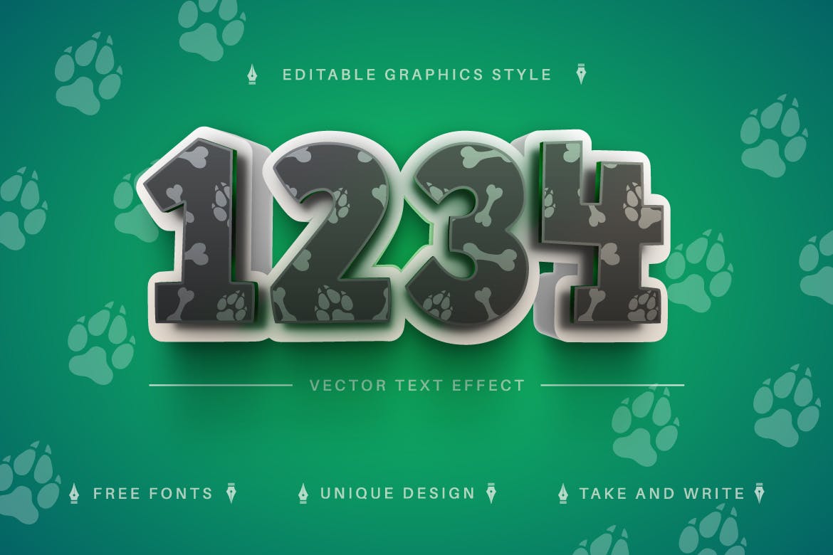 宠物狗元素矢量文字效果字体样式 Pet Animal Dog – Editable Text Effect, Font Style 插件预设 第2张