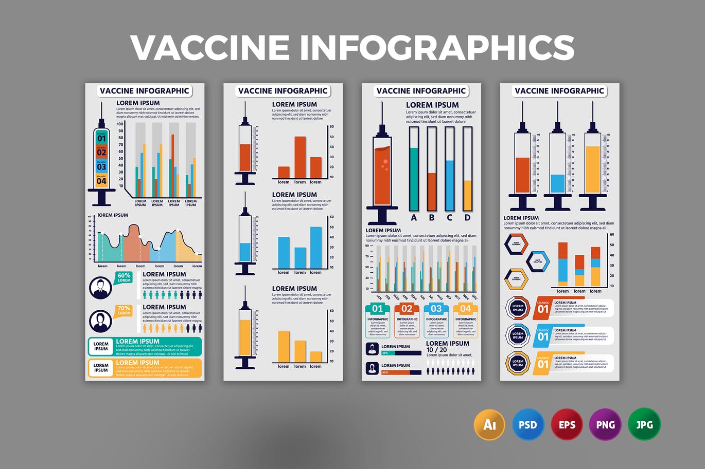 疫苗针管信息图表设计模板 Vaccine – Infographics Design 幻灯图表 第1张