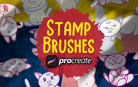 可爱猫Procreate印章绘画笔刷素材 Cute Cat brush Stamp Procreate