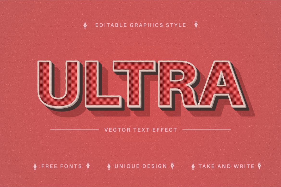 复古红色矢量文字效果字体样式 Red Retro – Editable Text Effect, Font Style 插件预设 第2张