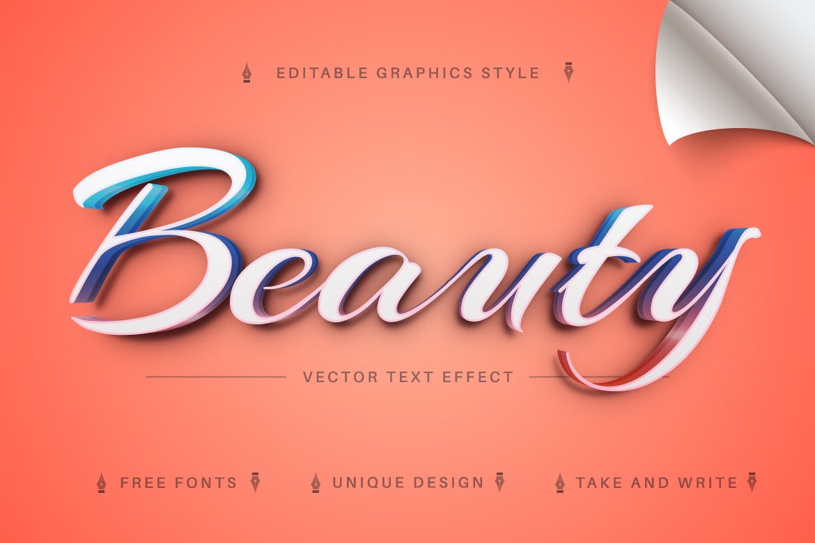 3D连字矢量文字效果字体样式 Beauty Stroke – Editable Text Effect, Font Style 插件预设 第5张