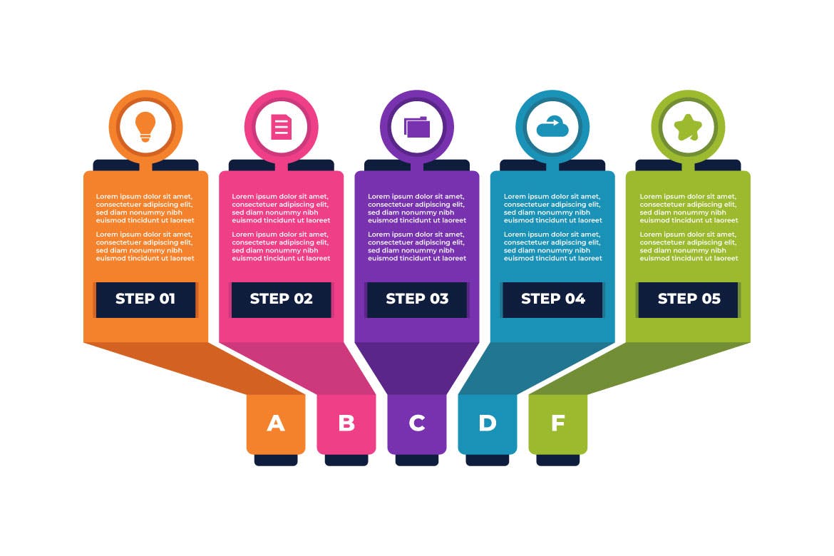 带有字母图标彩色商业信息图表模板 Colorful Business Infographic with Alphabet Icon 幻灯图表 第1张