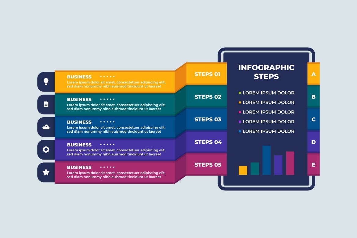 扁平化信息图表步骤设计模板 Flat Infographic Steps Business Design 幻灯图表 第1张