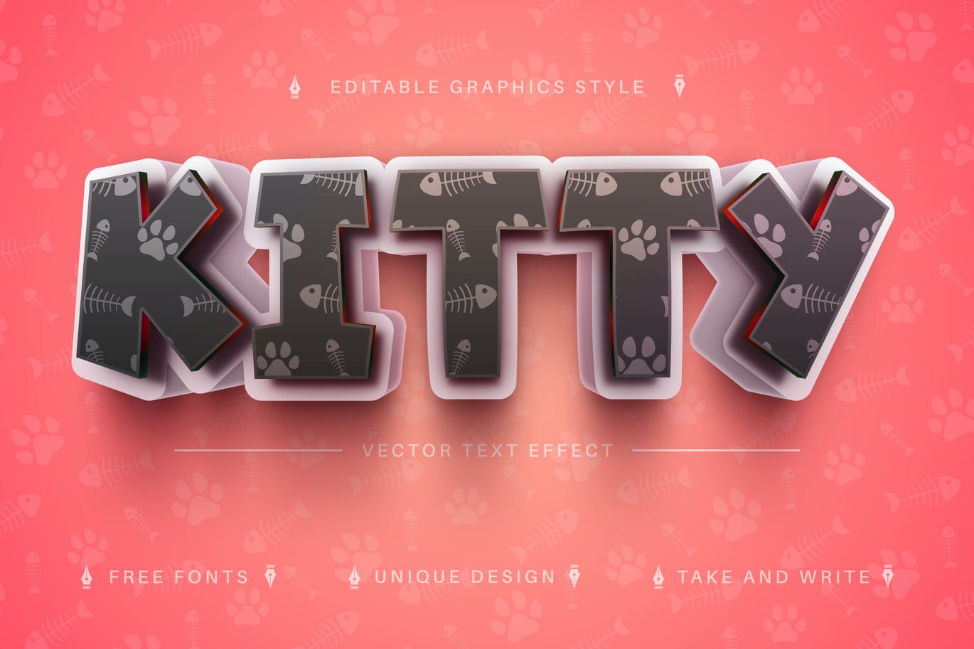 鱼骨猫爪矢量文字效果字体样式 Kitty – Editable Text Effect, Font Style 插件预设 第1张