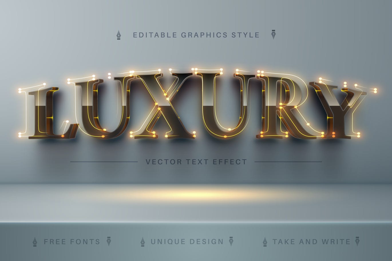 发光灯线灯泡矢量文字效果字体样式 Luxury Light – Editable Text Effect, Font Style 插件预设 第1张