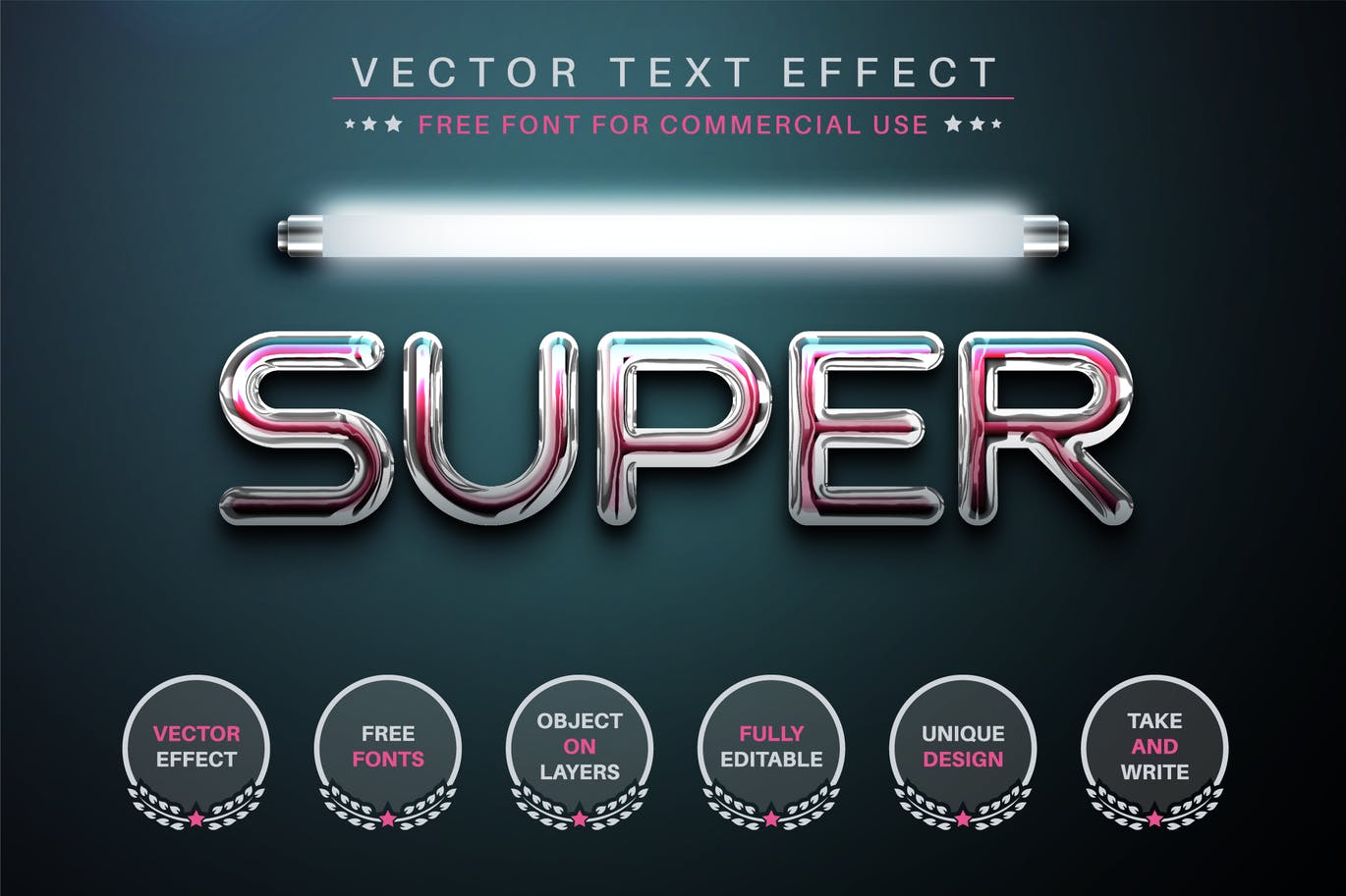 水晶灯管矢量文字效果字体样式 Super Light – Editable Text Effect, Font Style 插件预设 第1张