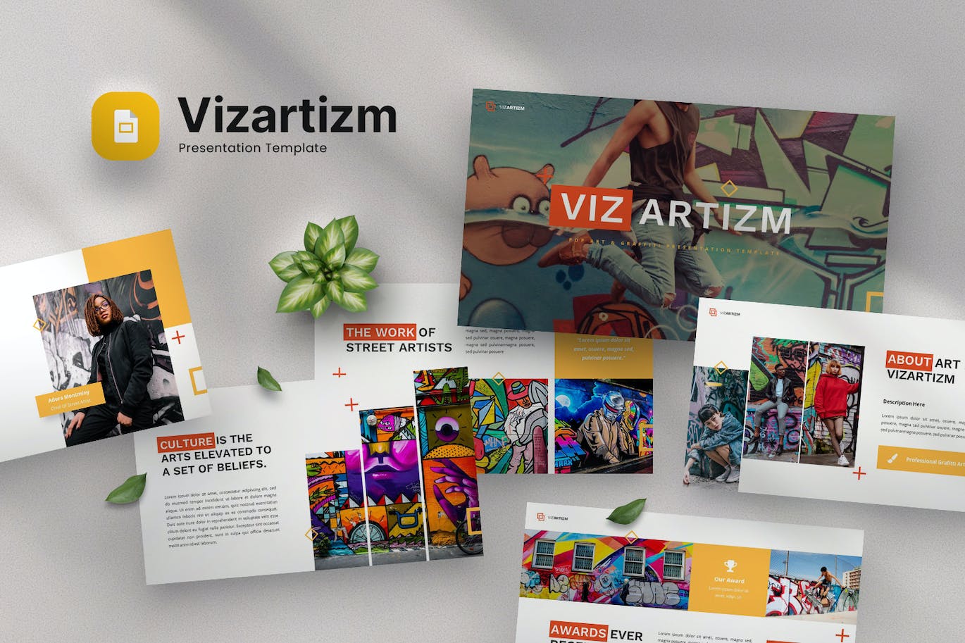 波普艺术和涂鸦Google幻灯片模板素材 Vizartizm – Pop Art Google Slides Template 幻灯图表 第1张