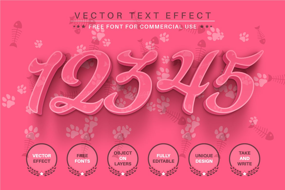 粉红色猫爪鱼骨矢量文字效果字体样式 Pink Kitty – Editable Text Effect, Font Style 插件预设 第3张