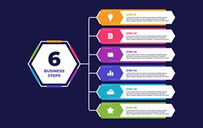 扁平化六步法商业信息图表设计模板 Flat Six Steps Business Infographic