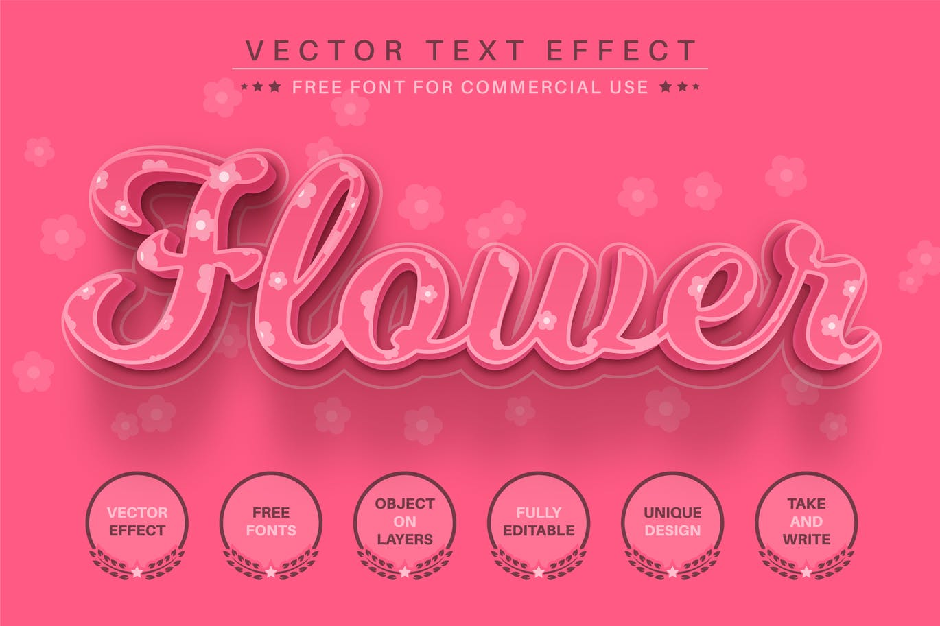 粉红花卉矢量文字效果字体样式 Pink Flower – Editable Text Effect, Font Style 插件预设 第1张
