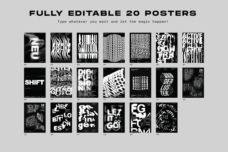 20个潮流抽象视觉海报标题特效字体设计智能贴图样机模板 Typographic Poster Layouts No.01 样机素材 第12张