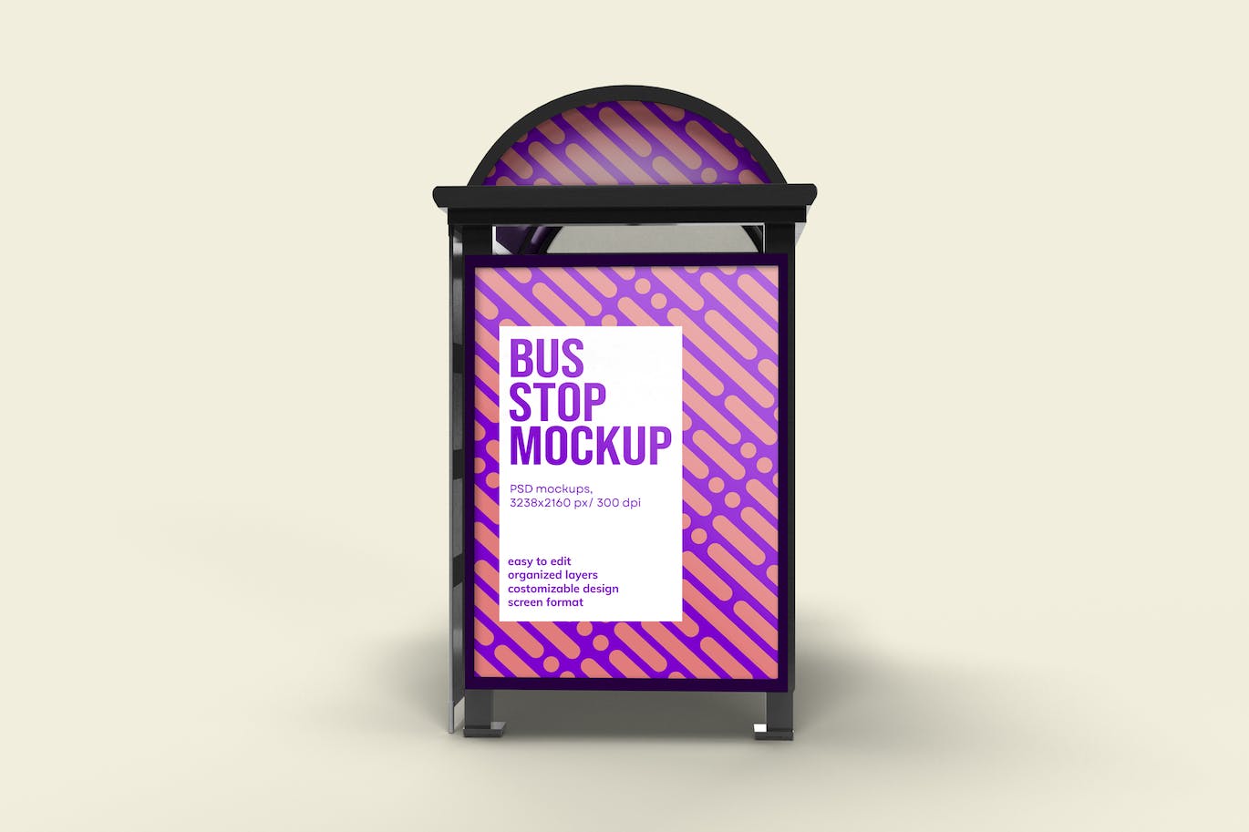 巴士站台广告海报样机 Bus Stop Mockup with editable background 样机素材 第1张