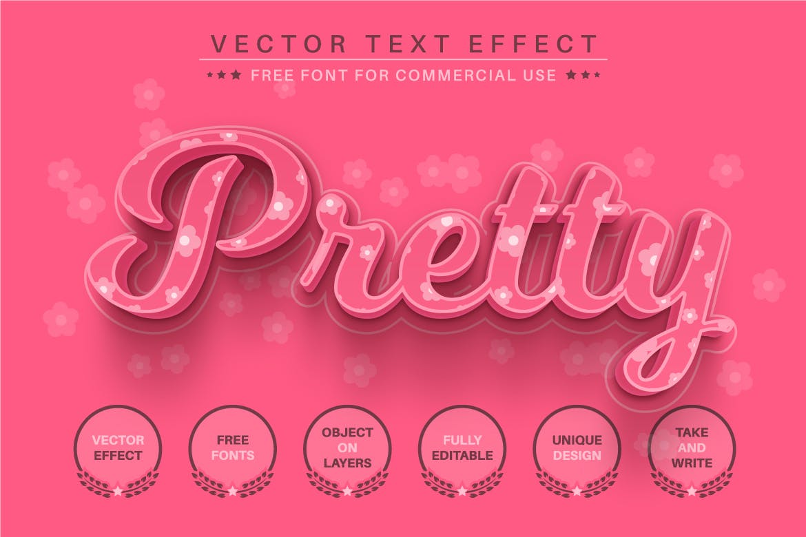粉红花卉矢量文字效果字体样式 Pink Flower – Editable Text Effect, Font Style 插件预设 第5张
