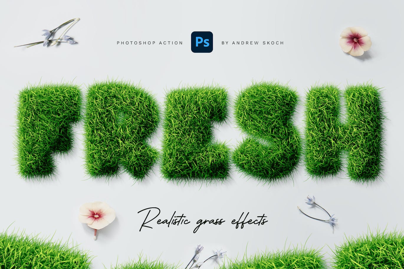 草地效果文字处理ps动作 Grass Photoshop Action 插件预设 第3张
