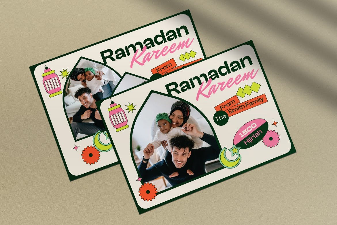 白色扁平设计斋月活动贺卡模板 White Flat Design Ramadan Greeting Card 设计素材 第2张