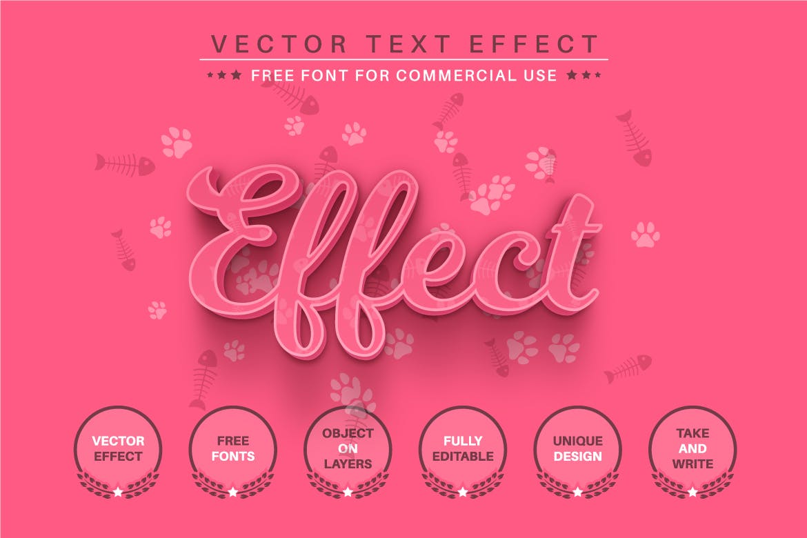 粉红色猫爪鱼骨矢量文字效果字体样式 Pink Kitty – Editable Text Effect, Font Style 插件预设 第2张