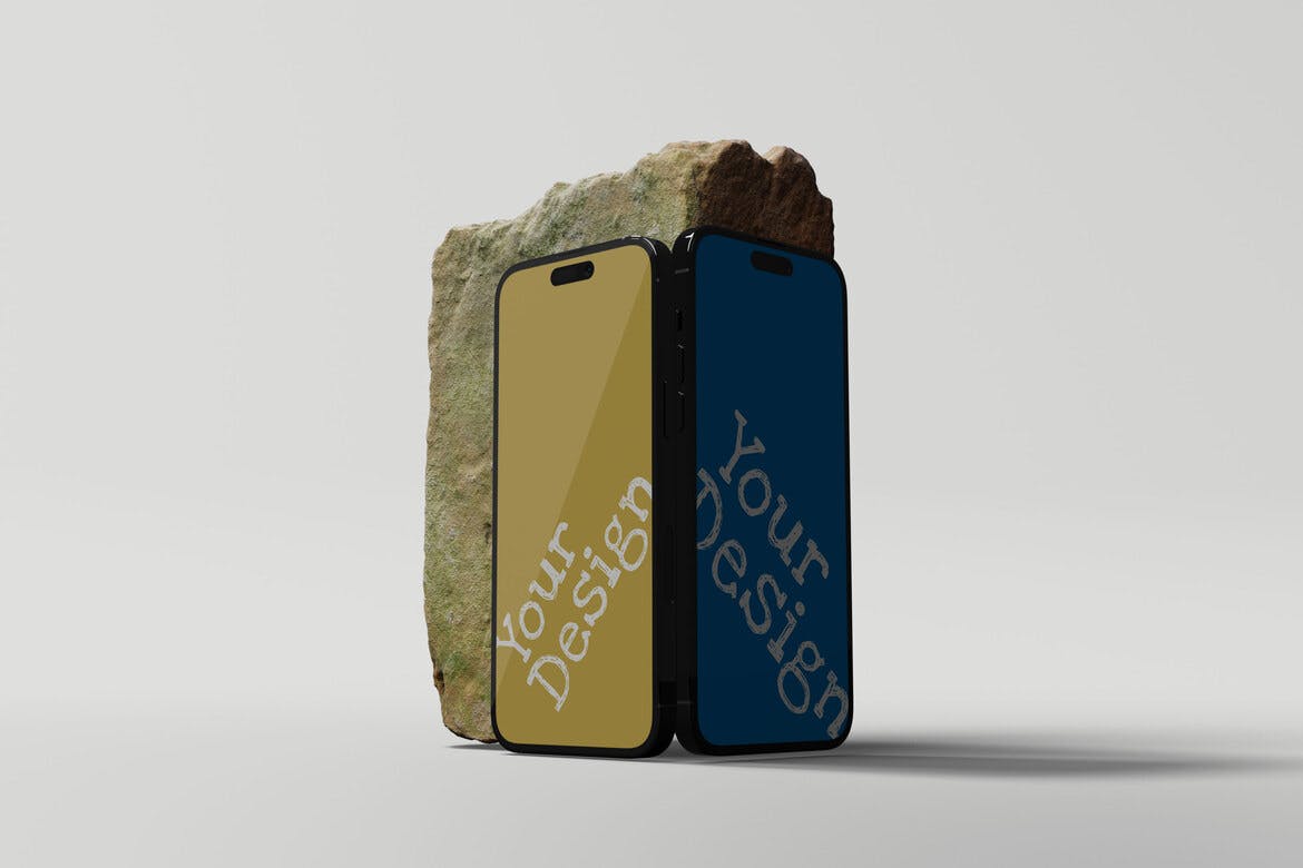 绿霉石头背景iPhone 14手机样机 iphone mockup 样机素材 第3张