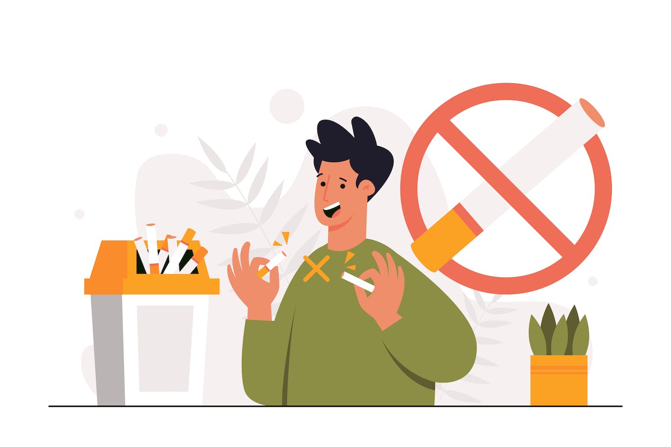 戒烟健康生活方式插画 Quit Smoking – Flat Illustration 图片素材 第1张
