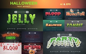 10个万圣节主题矢量文本效果字体样式 Set 10 Halloween Text Effects, Font Styles
