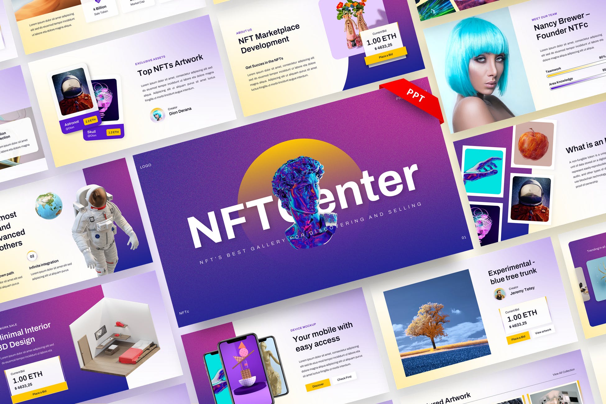 NFT创意数字资产PPT演示文稿 NFTc – NFT Creative Digital Assets PowerPoint 幻灯图表 第1张