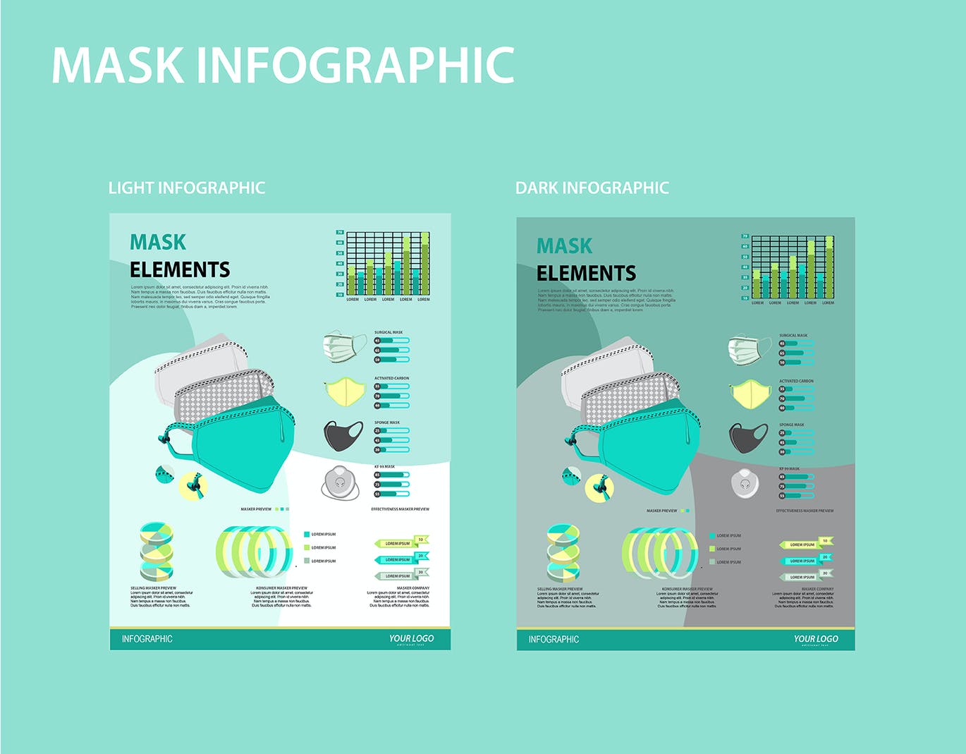 口罩参数数据图表设计模板 Mask Infographic 幻灯图表 第4张