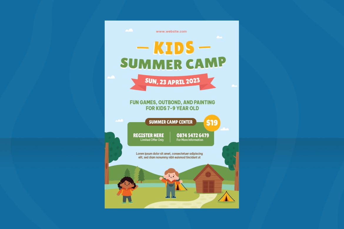 儿童夏令营海报传单Ai和EPS模板 Kids Summer Camp Flyer Ai & EPS Template 设计素材 第2张