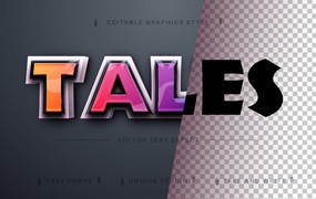 黑边渐变矢量文字效果字体样式 Plastic Tales – Editable Text Effect, Font Style