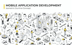 移动应用程序开发等距插画 Mobile Application Development Isometric Banner