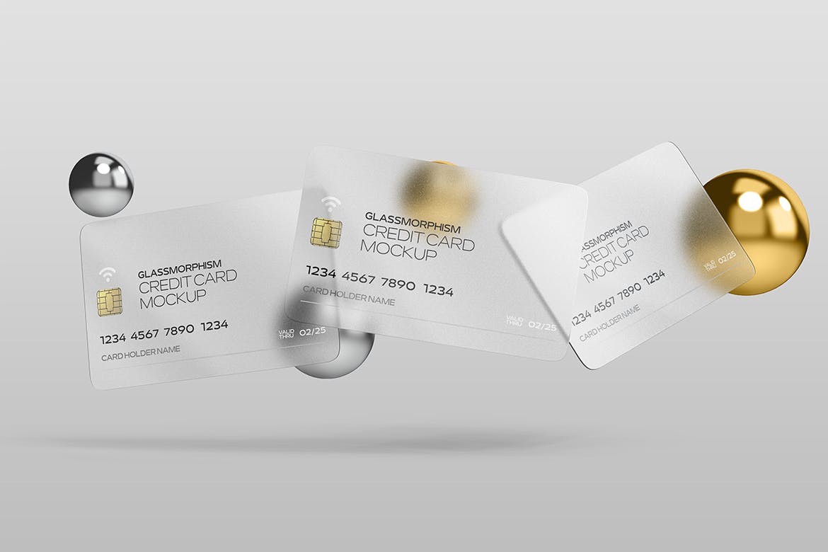 磨砂玻璃效果信用卡设计样机 Glass Effect Credit Card Mockups 样机素材 第2张
