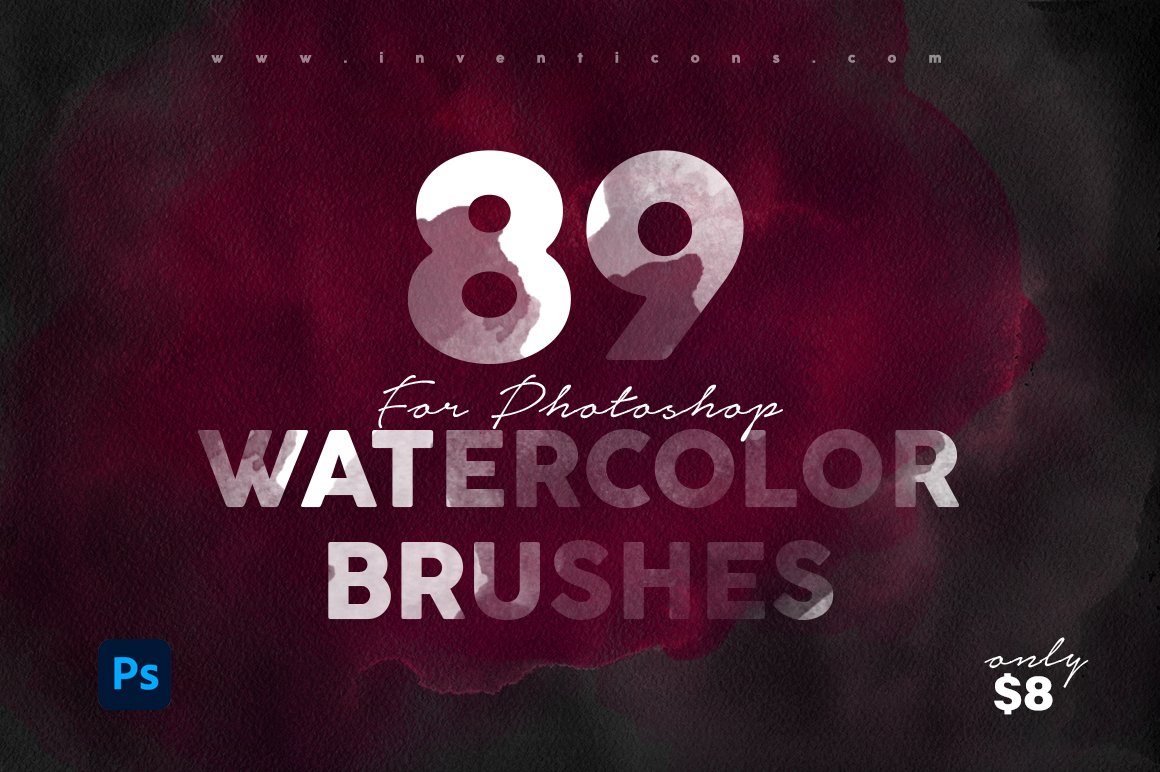 89个潮流数字混合彩色水墨photoshop笔刷PS笔刷 89 Watercolour photoshop Brushes 笔刷资源 第1张