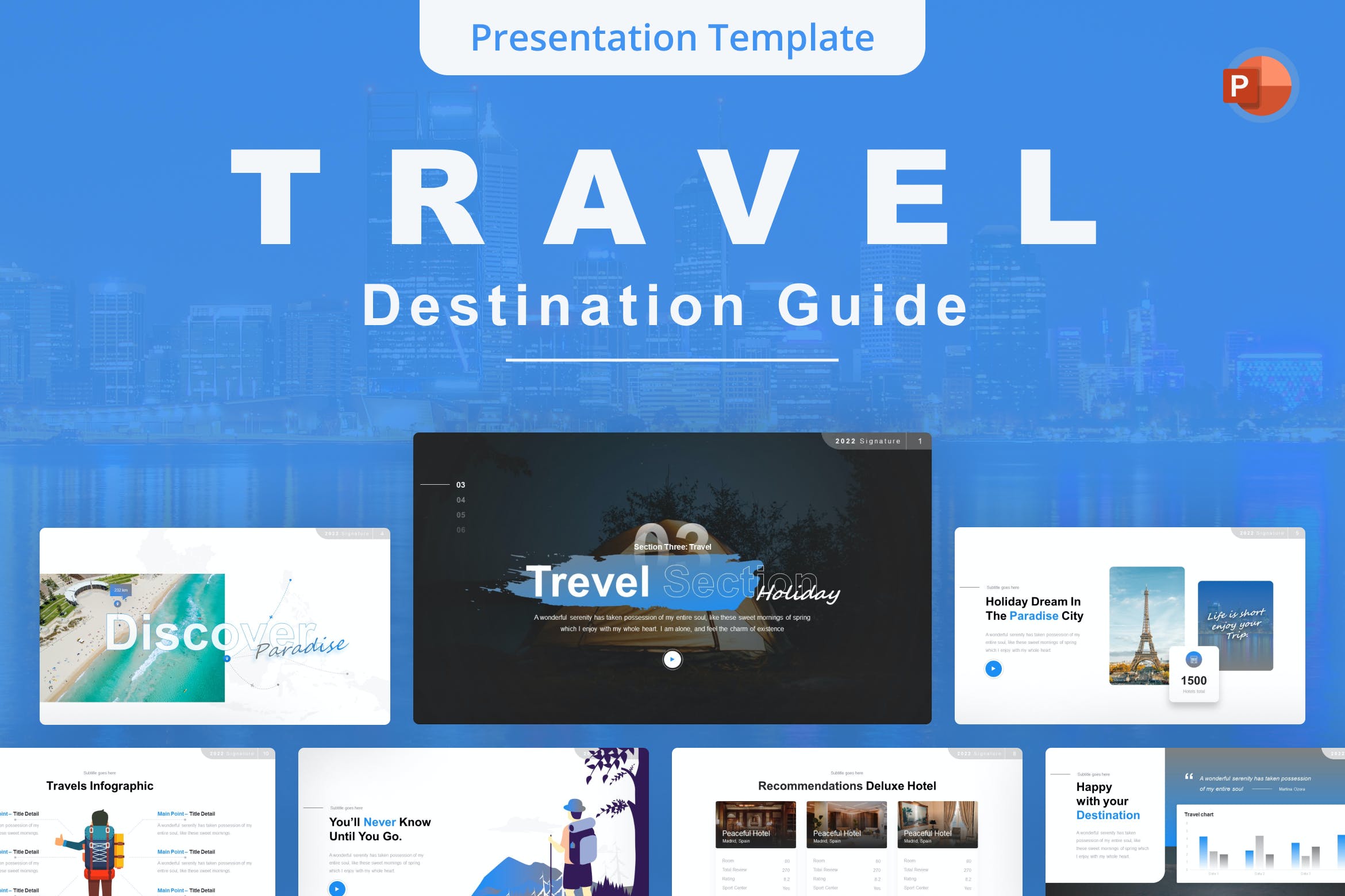 旅行目的地指南PPT幻灯片设计模板 Travel Destination Guide PowerPoint Template 幻灯图表 第1张