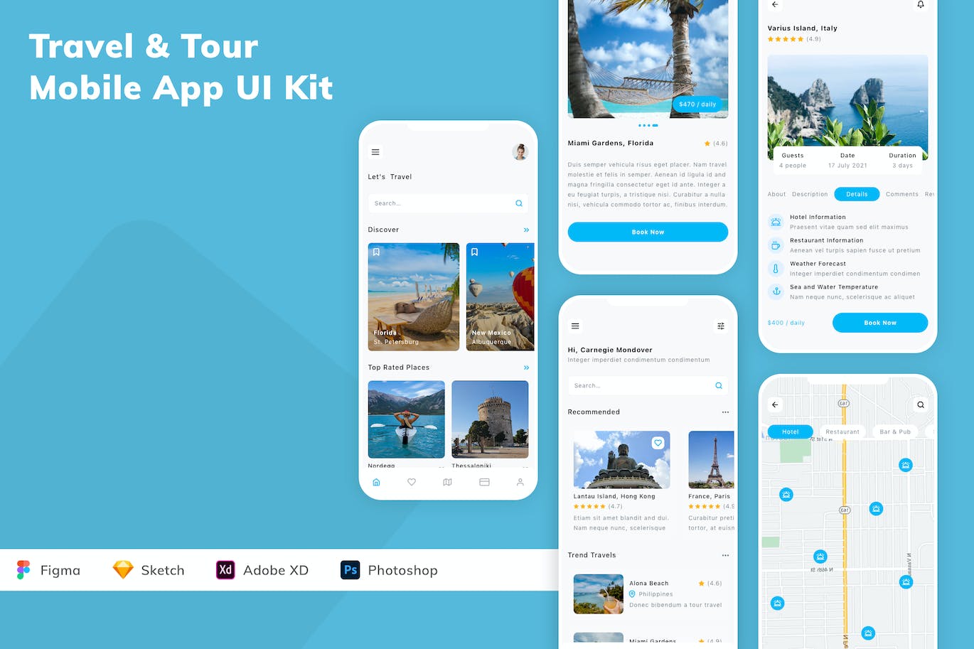 旅游和旅行应用程序App设计UI工具包 Travel & Tour Mobile App UI Kit APP UI 第1张
