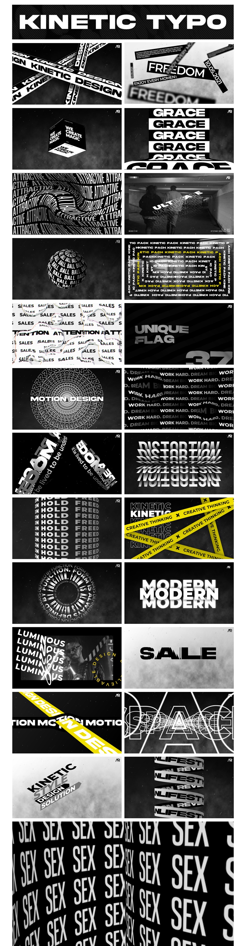 野蛮主义动力学重踏几何黑白大胆错版动态文字标题 Kinetic Typography 设计素材 第2张