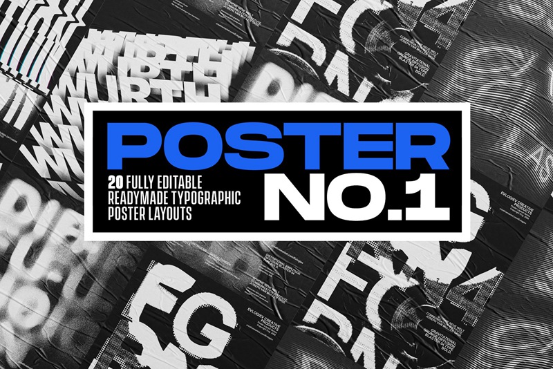 20个潮流抽象视觉海报标题特效字体设计智能贴图样机模板 Typographic Poster Layouts No.01 样机素材 第1张