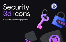 49个3D高分辨率网络安全保护加密隐私图标套件 Security 3d icon kit