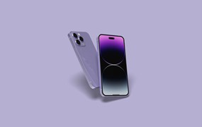紫色iPhone 14 Pro手机UI设计展示样机 iPhone 14 Mockup