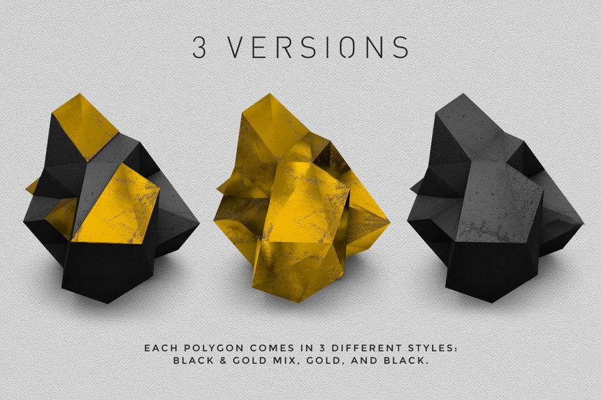 PNG素材-44款黑色和金色抽象几何多边形图形元素PNG素材 图片素材 第2张