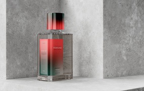 透明玻璃瓶香水品牌包装设计样机图 Perfume Bottle Mockup