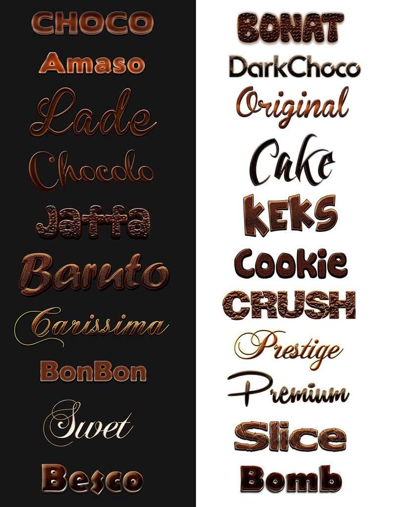21个巧克力糖果质感PS样式，PSD ASL格式 插件预设 第1张