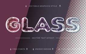 液体玻璃矢量文字效果字体样式 Glass Realistic – Editable Text Effect, Font Style