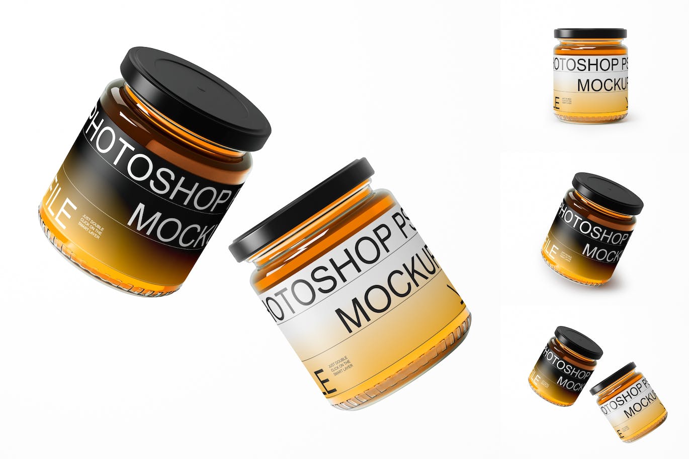 蜂蜜玻璃罐包装设计样机集 Honey Jar Mockup Set 样机素材 第1张