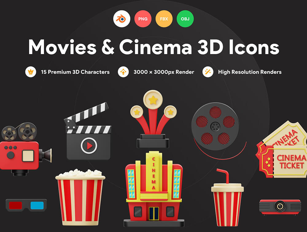 电影院和电影3D图标 图标素材 第6张